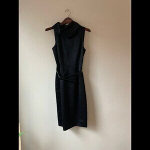 MICHAEL Michael Kors Women’s Taffeta Black Midi Dress size 6 Cowl Neck with Belt